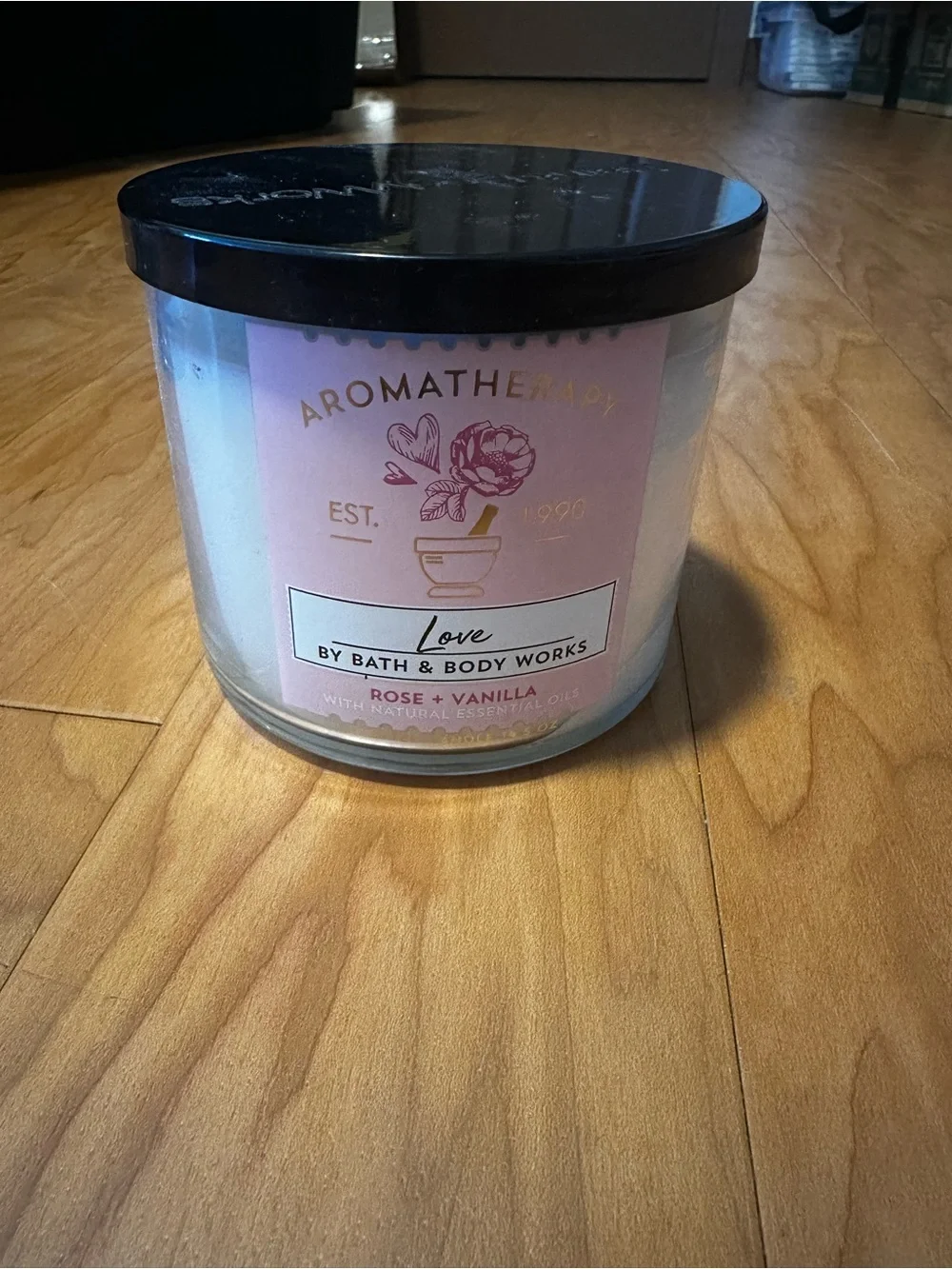 Bath & Body Works Aromatherapy Love Rose + Vanilla Candle - Pink & Black